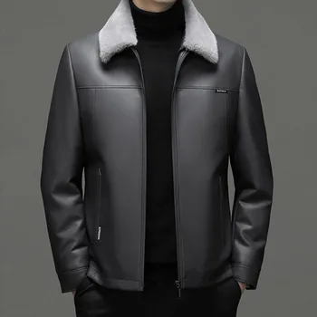 Нови якета от естествена кожа, връхни дрехи с отложным яка от овча кожа, подвижна кожа яка, висококачествено мъжко ежедневното палто