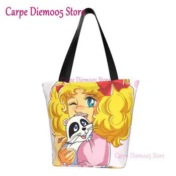 Обичай чанти за пазаруване Candy Candy Snow, холщовые чанти за пазаруване, дамски чанти за многократна употреба за пазаруване в стил манга