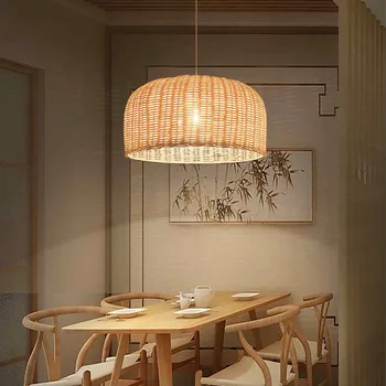 Окачен лампа от ратан китайски стил в стил ретро, окачена лампа за кухня на ресторант, декориране на бар на хотела, led полилей