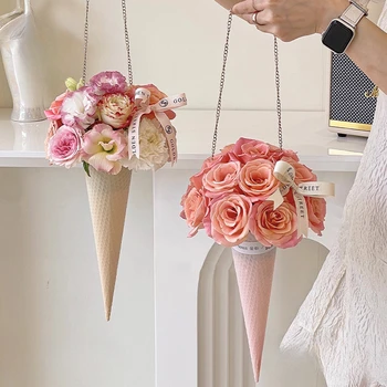 Опаковъчни материали за букети и свежи цветя, опаковъчни материали за цветя, направени със собствените си ръце, под формата на рожка за сладолед