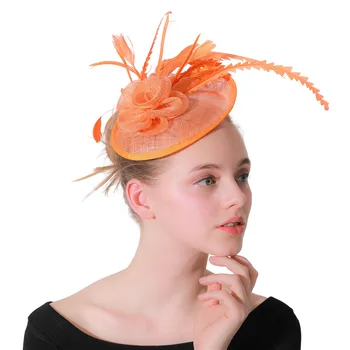 Оранжеви шапки-чародейки за жени, елегантна прическа за сватба шоу, състезания, шапки за парти с заколкой за коса, аксесоари за коса за младоженци