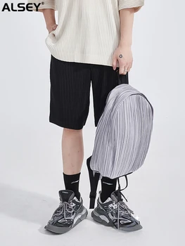 Плиссированная чанта ALSEY Miyake, по-голямата голям лека чанта на рамото, модерен американски ретро-стил, модерен раница за мъже и жени