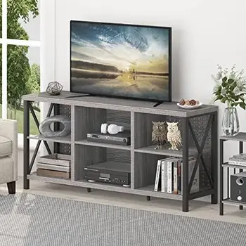 Поставка за телевизор с диагонал 55 инча, промишлен център за домашно забавление с рафтове за съхранение в гардероба на съвременните цифрови носители от дърво и метал
