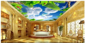 Потребителски снимки на 3d таван стенописи тапети Синьо небе и бял облак гълъб зелен хол 3d стенописи тапети за стени d 3
