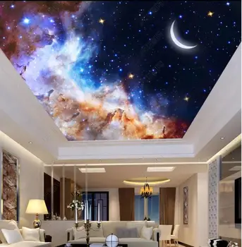 потребителски снимки на 3d таван стенописи тапети Фантазия прекрасна звездното небе и луната хол 3d стенописи тапети за стени d 3