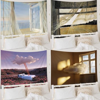 Потребителско украса на хола Японски гоблен с лечебно вятъра Декор на стените спални Стенен гоблен
