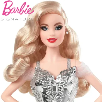 Празнична Кукла Барби Signature 2021 с Вълнообразни Руса коса в Сребрист Рокля са подбрани Играчка Електрическа кукли Барби Подарък За Рожден Ден За Момичета GXL21