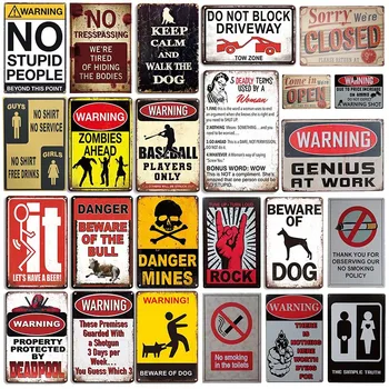 Предупредителен метален твърд знак Предупредително дума Реколта метална табела на магазин за дома Бар, пъб, клуб, Ретро метална плоча художествен плакат, стикер за стена