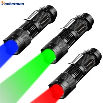 Преносим зелен/син/червен led фенерче с регулируем фокус, мини-фенерче, джобни фенерчета, малко фенерче Q5