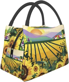 Преносима изолирано чанта за обяд Sunflower Garden Водоустойчива чанта-bento за офис, училище, разходки, плаж, пикник, риболов
