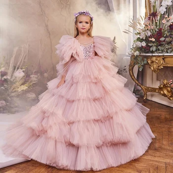 Принцеса рокля в ретро стил за момичета, мрежести рокли за торта, детски дрехи с дължина до пода, детско парти за рожден ден