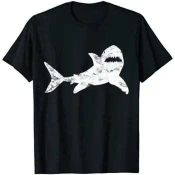 Проблемната реколта тениска с изображение на акула, тениска с изображение на ухапване от акула, мъжко облекло, тениски с графичен дизайн, памучен мъжка тениска за всеки ден Four Seasons