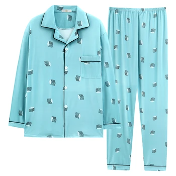 Пролетно-есенен мъжки пижамный комплект, копчета, мъжки пижамный костюми, пижами с дълъг ръкав, домашно облекло за сън, за по-малките момчета, Loungewea 3XL
