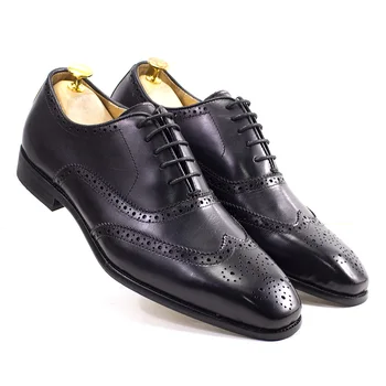 Размери 6-13 далеч; Мъжки Оксфордские обувки Ръчна изработка с остър пръсти от естествена телешка кожа; Модел Обувки с перфорации тип 