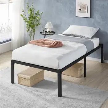 Рамка на легло на платформа от черен метал с тежка рамка от стоманена каишка, укрепване на мебели за легла