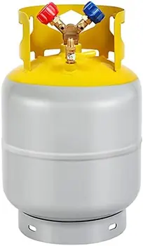 Резервоар за възстановяване с двоен капак, дизайн на яката, за многократна употреба спасителен клапан и 1/4 клапан SAE Y, сив, жълт, капацитет 30 кг