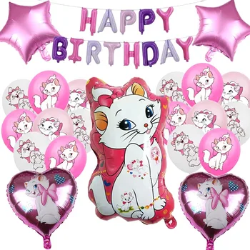 Розов балон от фолио Мари Котка честит рожден ден, украса за партита, банер с въздушно топка AristoCats, сватбена декорация за дома, детски душ