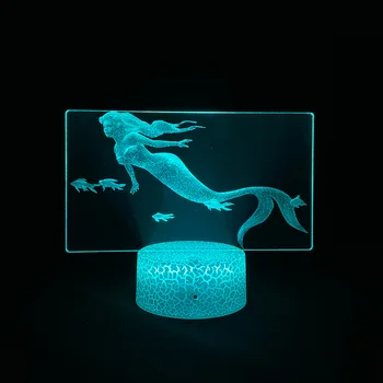Русалка, красива 3D нощен картина, лавовая лампа, led USB батерия, неон подарък, маса за спални, цветна украса за дома