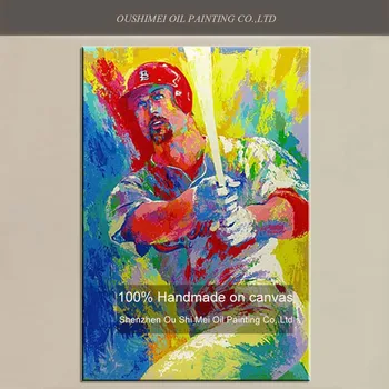 Ръчно рисувани Играе бейзбол Живопис с маслени бои върху платно спортист Портрет на героя, Стенни картини за вашия интериор, Спортни картини