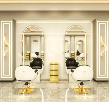 Салон от висок клас фризьорски салон, огледален масичка едностранно и двустранно коса огледало с лампа надеждно закрепване на стена