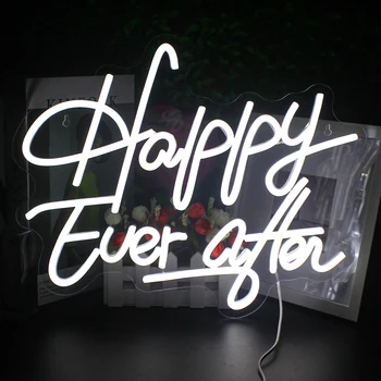 Сватбена led неонова реклама Happy Ever After Предложение за неоновому осветление Эстетичная спалня, монтиран на стената USB-неонова лампа Адаптивни цвят