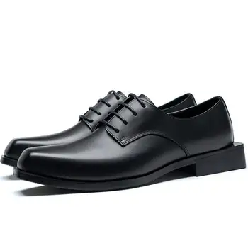 Сватбени Модела Обувки от естествена Кожа с Квадратни пръсти, Мъжки Бизнес Офис Обувки, Английска Модни Мъжки Обувки за Дневен Костюм, Размер 36-44