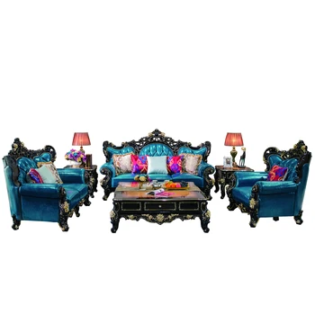 Светло син кожен диван в кралския стил, луксозен, мек и удобен диван за хол