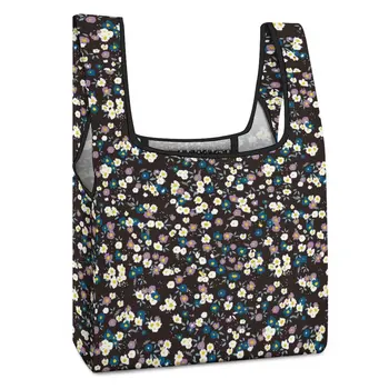 Сгъваема чанта с индивидуален дизайн, черно печат, преносима чанта с голям капацитет, напълно напечатанная, женствена чанта за пазаруване в супермаркета