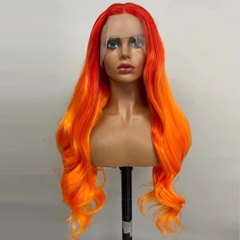 Синтетични перуки на дантели, без повреда за жени Дълга къдрава червеникаво-оранжева коса всеки ден /Cosplay аниме Высокотемпературное влакна