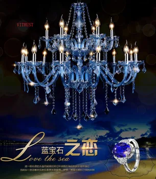Синята кристален полилей Лампа Модерните висящи лампи Всекидневна с Трапезария и спалня, Голяма лукс K9 Cristal de Lustres