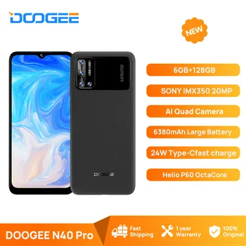 Смартфон DOOGEE N40 Pro 6,5 инча 20 Mp Четырехъядерная Помещение Хелио P60 6 + GB 128 GB Мобилен телефон 6380 mah Батерия 24 W бързо Зареждане