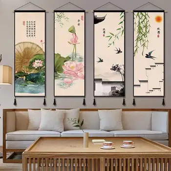 Стенни картини върху платно в китайски стил, висящи в хола, интериор за вашия офис, стенно изкуство, ретро декор, естетически, плакати, на гоблен