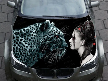 Стикер за автомобил с изображението на животното леопард, графична vinyl стикер с изображение на предния капак, опаковане по поръчка, направи си сам, е подходящо за повечето автомобили, стикер за автомобил с изображението на свирепого леопард
