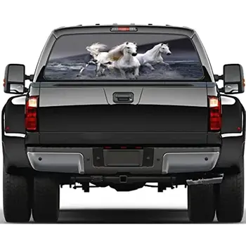 Стикер на камион YOURKEY - етикети на задните стъкла с принтом бели коне за камиони, графични изображения на животни на задните очила, автомобилни стикери и графика