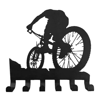 Стойка за екипировка за планински велосипед, метален стенен декор, стенно изкуство, за планински велосипед, стикер на стената със силует на мотора, резбовани черна стойка