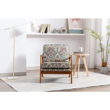 Стол с дървена дограма COOLMORE\ Модерен стол с акцент, шезлонг за всекидневната, червен килим, от масивно дърво [в наличност в САЩ]