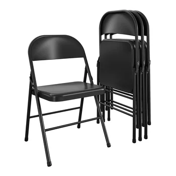 Стоманена сгъваем стол (4 опаковки), черен черен стол, столове за масата за хранене