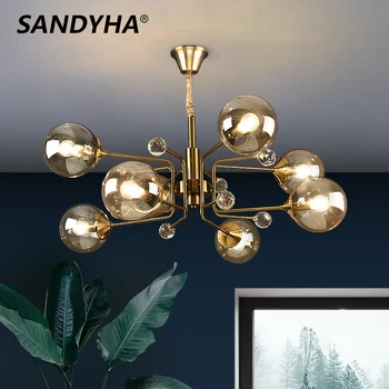 Таванна полилей SANDYHA Nordic за хол, спалня, кухня, голяма стъклена купа с абажуром, висящи осветителни тела за кухня, декорация на лампата