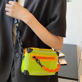 Тенденцията прозрачни чанти през рамо от PVC за жени, дамски чанти за акрилни вериги, реколта чанта през рамо, чантата унисекс, мобилни телефони с цип