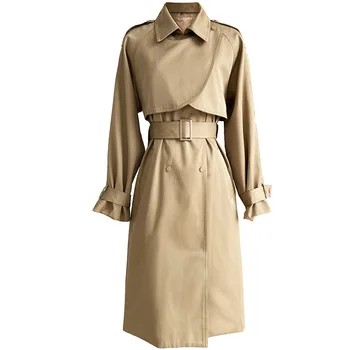 Тренч, ново дамско палто с дълъг ръкав и висока талия, модерно яке със средна дължина, пролетно-есенно-зимни дрехи, дамски