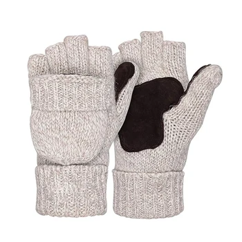 Унисекс плюс дебели мъжки ръкавици без пръсти, мъжки зимни вълнени топли ръкавици с отворени пръсти, възли топли ръкавици с откидывающимися полупальцами