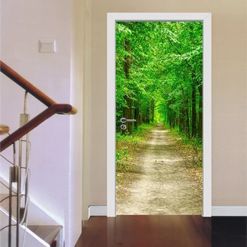 Фотообои 3D зелена Горска пътека Стенопис стикер на вратата на хола спални PVC самозалепващи водоустойчив стикер на стената за домашен декор