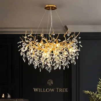 Френската луксозна полилей във формата на клони, кристален американски трапезария, хол, златна led таван полилей 220 В, двустаен, обзаведен креативна лампа