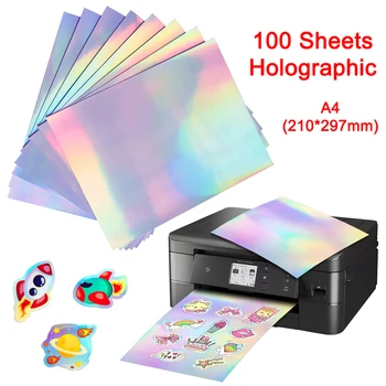 Хартия за холографски стикери с формат А4, vinyl стикер за мастилено-струен принтер, водоустойчив залепваща хартия за етикети, дъгова стикер