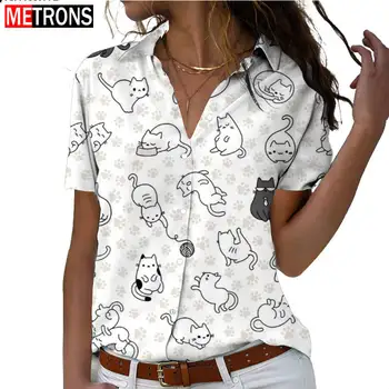 Хит на продажбите, риза с принтом животни, лека елегантен дамски шифоновая риза в стил харадзюку, дамски поло риза с къс ръкав