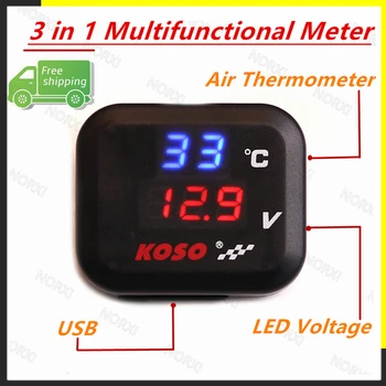 Цифров измервателен монитор 3 в 1 мотоциклет led въздушен термометър напрежение с зарядно за кола USB устройство