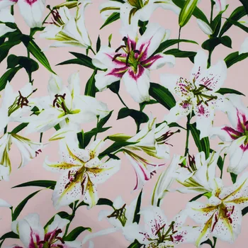 Цифров рисувани диви лилии, еластична сатен плат за летни рокли на au meter telas tissu ролки плат tela направи си САМ