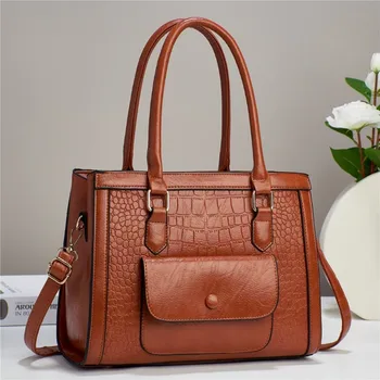 Чанта през рамо с модерен текстура с голям капацитет, ежедневни чанти през рамо дамски чанти-тоут 2023, бизнес чанта от крокодилска кожа с чертеж
