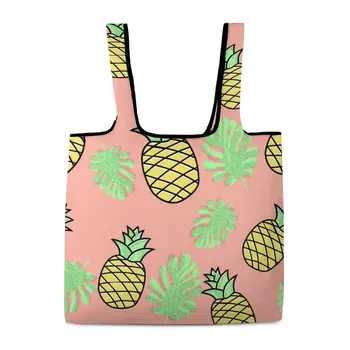 Чанта с принтом под формата на ананас, въжета през рамо, открит преносима сгъваема пазарска чанта, дамска чанта за съхранение на покупки, цветна чанта-тоут