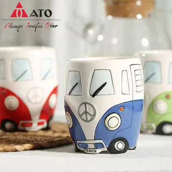 Чаша за автобус обем 400 мл, скъпа мультяшная керамична бутилка ръчно изработени с дръжка, детска чашка с ръчно рисувани, чаша за мляко
